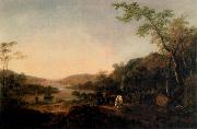 Thomas Gainsborough An Extensive River Landscape with Cattle and a Drover and Sailing Boats in the distance Sweden oil painting artist
